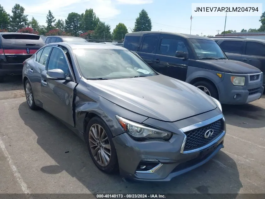 2020 Infiniti Q50 Luxe VIN: JN1EV7AP2LM204794 Lot: 40140173