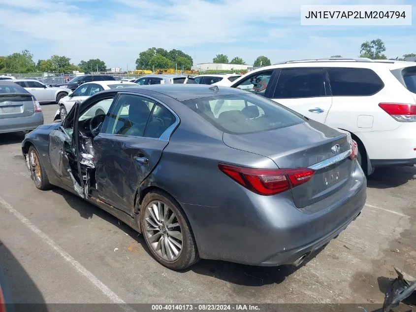 JN1EV7AP2LM204794 2020 Infiniti Q50 Luxe