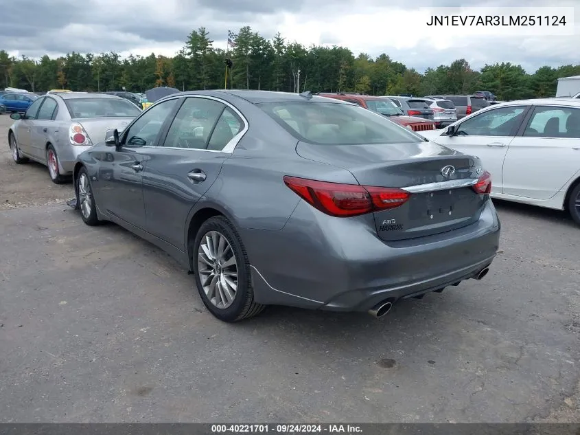 2020 Infiniti Q50 Luxe Awd VIN: JN1EV7AR3LM251124 Lot: 40221701