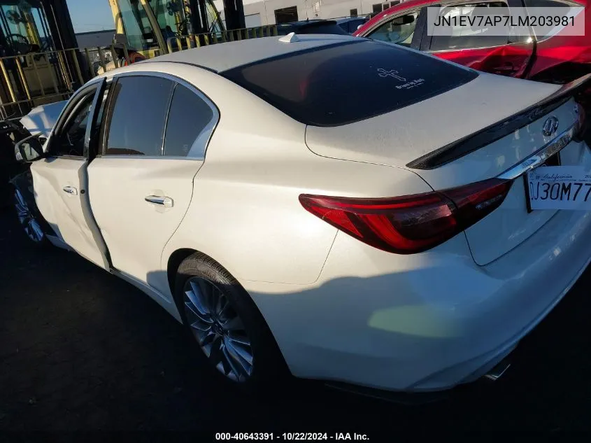 2020 Infiniti Q50 Luxe VIN: JN1EV7AP7LM203981 Lot: 40643391