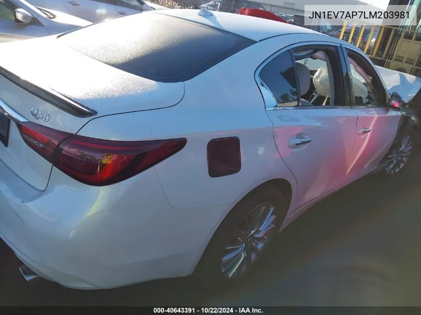 2020 Infiniti Q50 Luxe VIN: JN1EV7AP7LM203981 Lot: 40643391