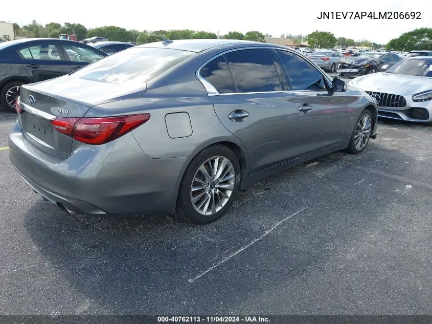 2020 Infiniti Q50 Luxe VIN: JN1EV7AP4LM206692 Lot: 40762113