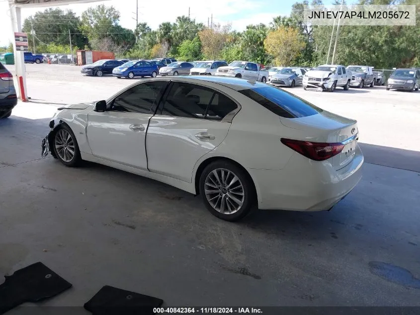 2020 Infiniti Q50 Luxe VIN: JN1EV7AP4LM205672 Lot: 40842364