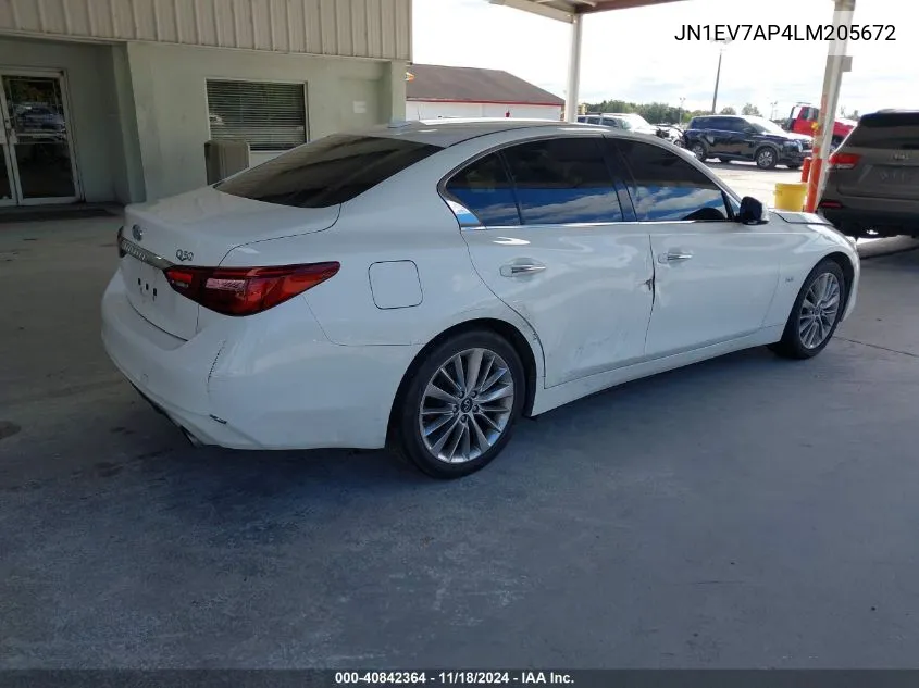 2020 Infiniti Q50 Luxe VIN: JN1EV7AP4LM205672 Lot: 40842364