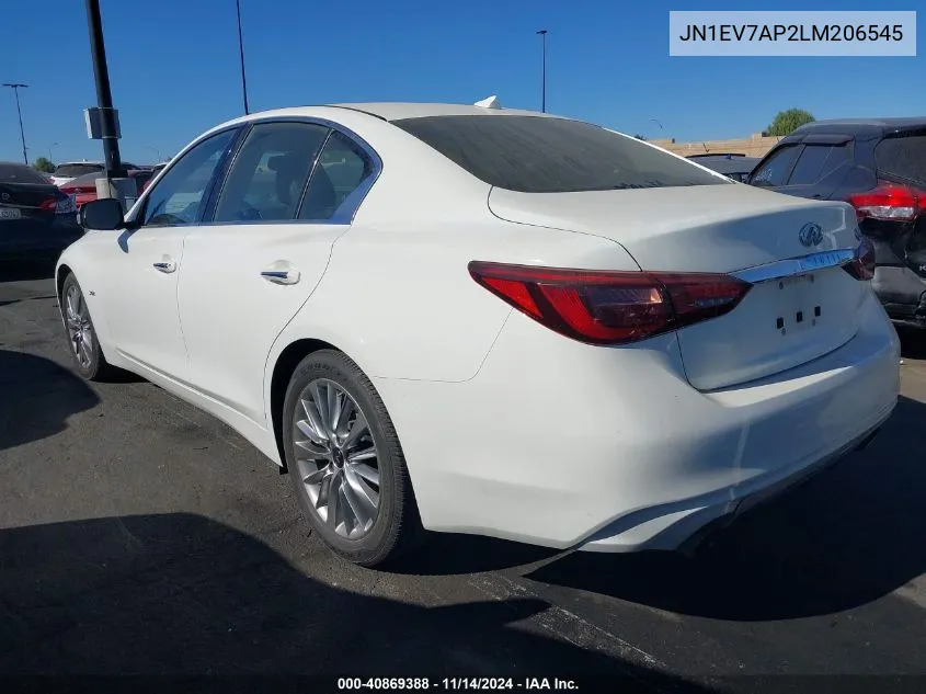 2020 Infiniti Q50 Luxe VIN: JN1EV7AP2LM206545 Lot: 40869388