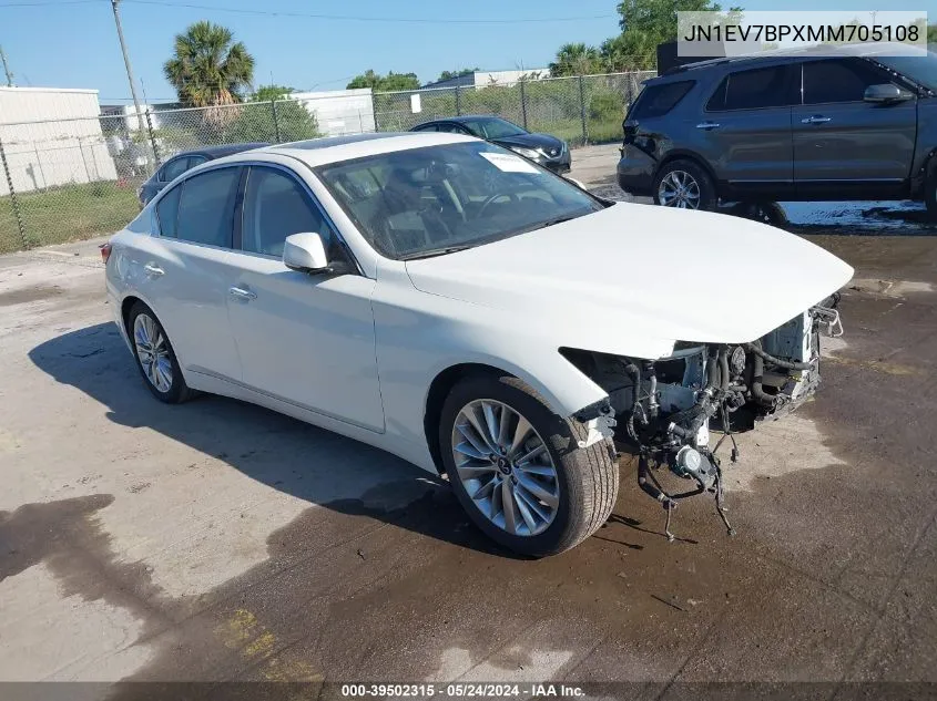 2021 Infiniti Q50 Luxe VIN: JN1EV7BPXMM705108 Lot: 39502315