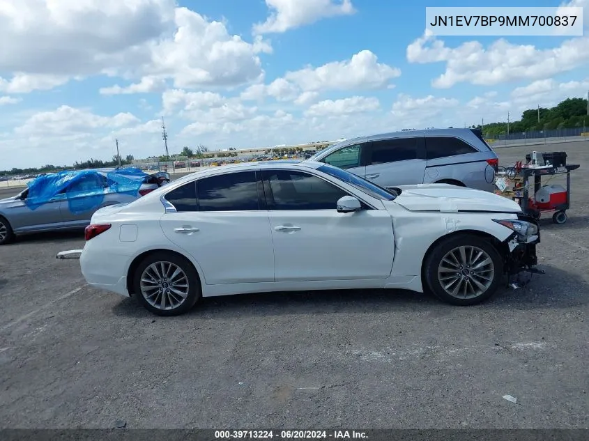 2021 Infiniti Q50 Luxe VIN: JN1EV7BP9MM700837 Lot: 39713224