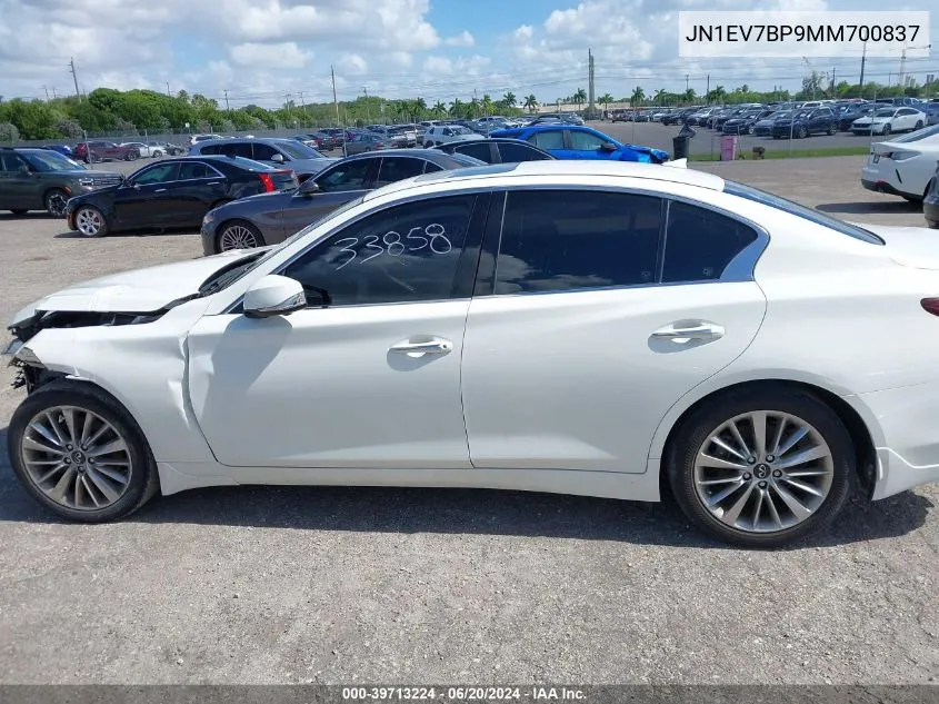 2021 Infiniti Q50 Luxe VIN: JN1EV7BP9MM700837 Lot: 39713224