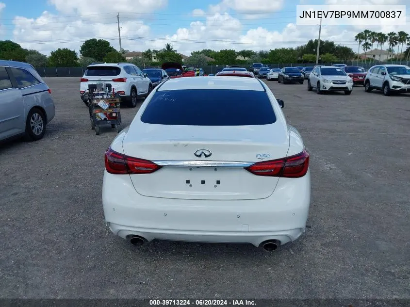 2021 Infiniti Q50 Luxe VIN: JN1EV7BP9MM700837 Lot: 39713224