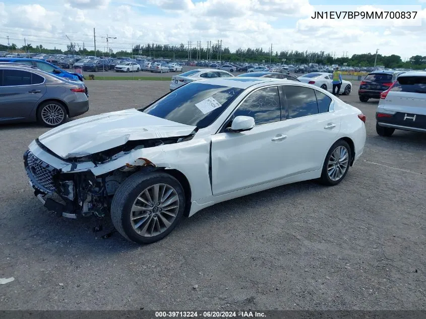 2021 Infiniti Q50 Luxe VIN: JN1EV7BP9MM700837 Lot: 39713224