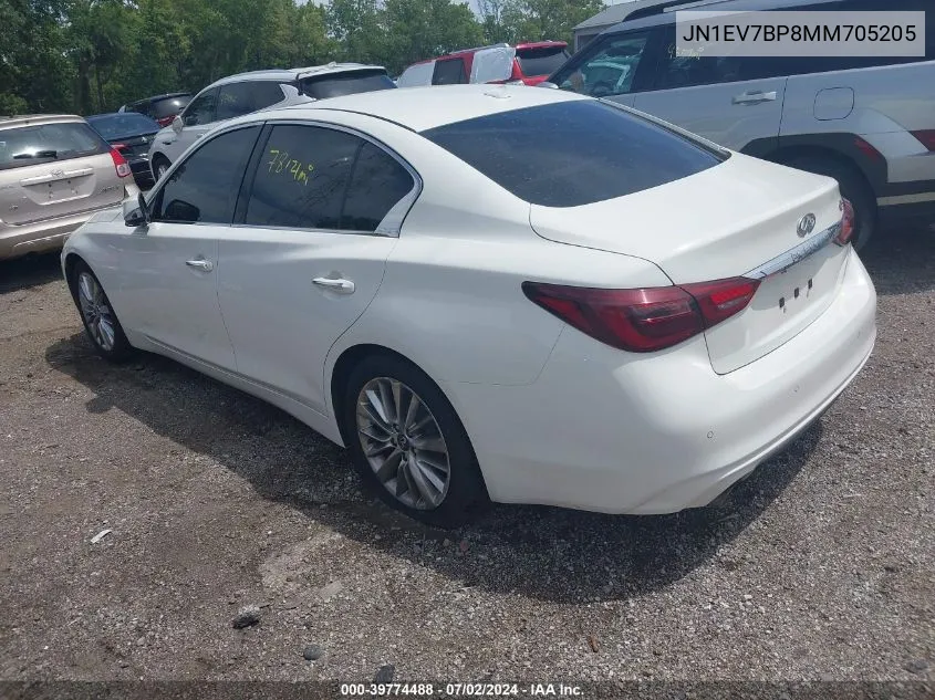 2021 Infiniti Q50 Luxe VIN: JN1EV7BP8MM705205 Lot: 39774488