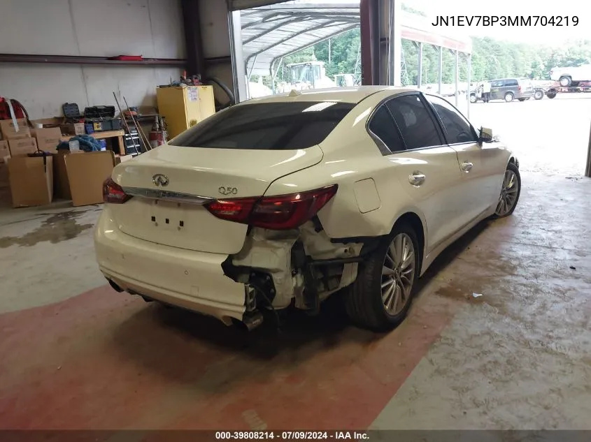 2021 Infiniti Q50 Luxe VIN: JN1EV7BP3MM704219 Lot: 39808214