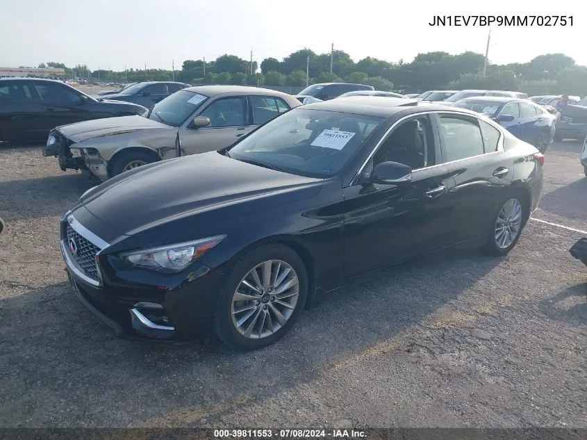 2021 Infiniti Q50 Luxe VIN: JN1EV7BP9MM702751 Lot: 39811553