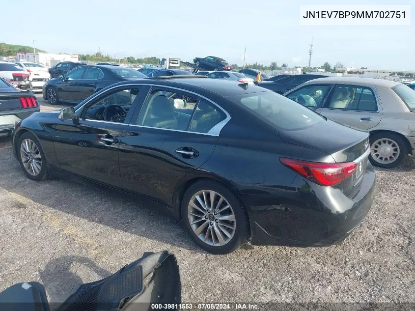 2021 Infiniti Q50 Luxe VIN: JN1EV7BP9MM702751 Lot: 39811553