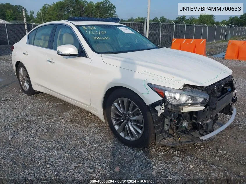 2021 Infiniti Q50 Luxe VIN: JN1EV7BP4MM700633 Lot: 40008284