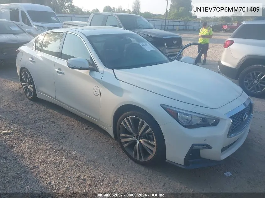 2021 Infiniti Q50 Sensory VIN: JN1EV7CP6MM701409 Lot: 40052097