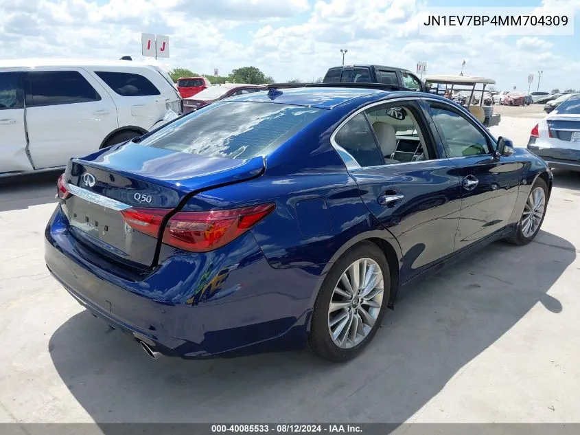 2021 Infiniti Q50 Luxe VIN: JN1EV7BP4MM704309 Lot: 40085533