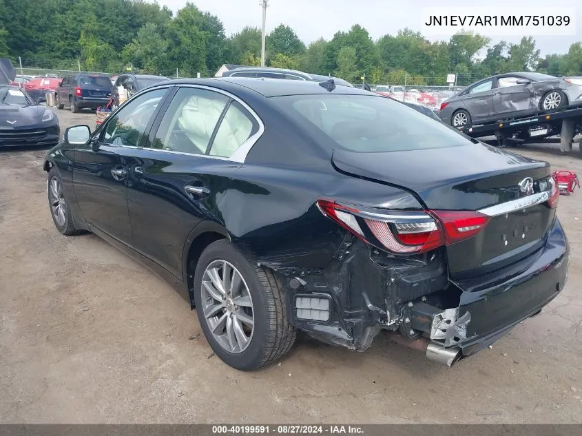 2021 Infiniti Q50 Pure Awd VIN: JN1EV7AR1MM751039 Lot: 40199591