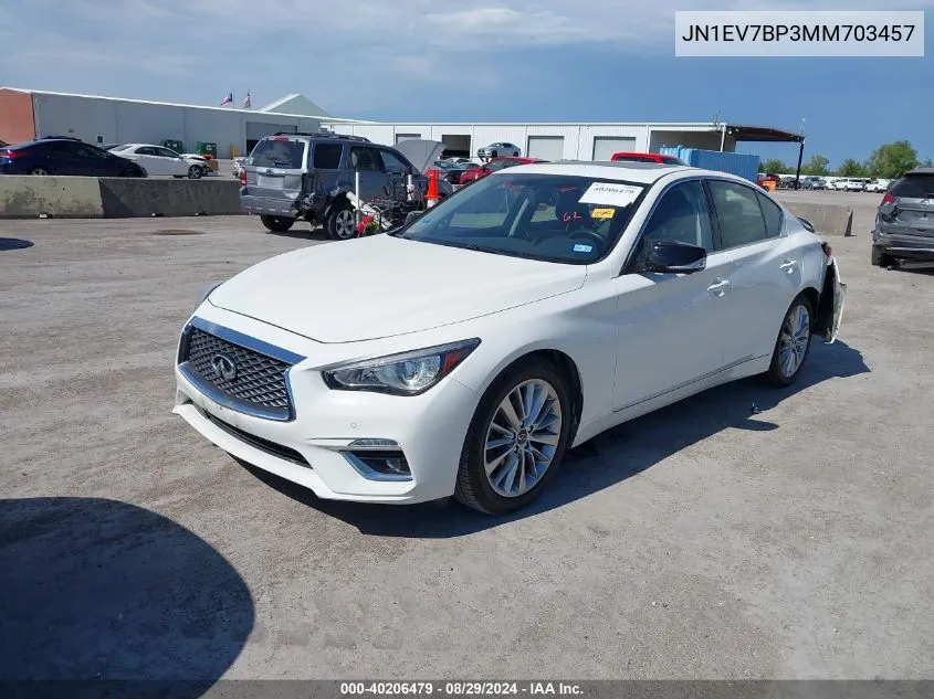 2021 Infiniti Q50 Luxe VIN: JN1EV7BP3MM703457 Lot: 40206479