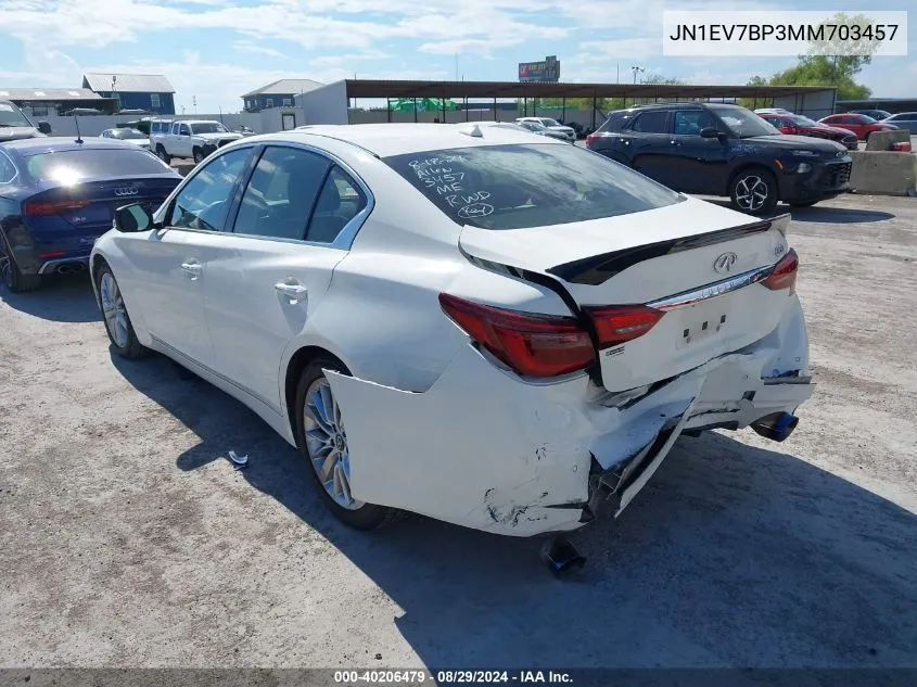 2021 Infiniti Q50 Luxe VIN: JN1EV7BP3MM703457 Lot: 40206479