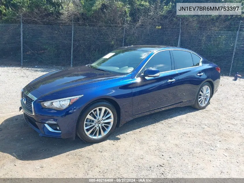 2021 Infiniti Q50 Luxe Awd VIN: JN1EV7BR6MM753397 Lot: 40216408