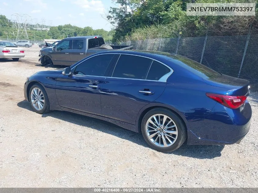 2021 Infiniti Q50 Luxe Awd VIN: JN1EV7BR6MM753397 Lot: 40216408