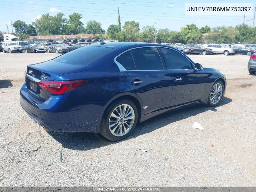 2021 Infiniti Q50 Luxe Awd VIN: JN1EV7BR6MM753397 Lot: 40216408