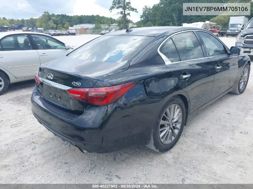 2021 Infiniti Q50 Luxe VIN: JN1EV7BP6MM705106 Lot: 40227902