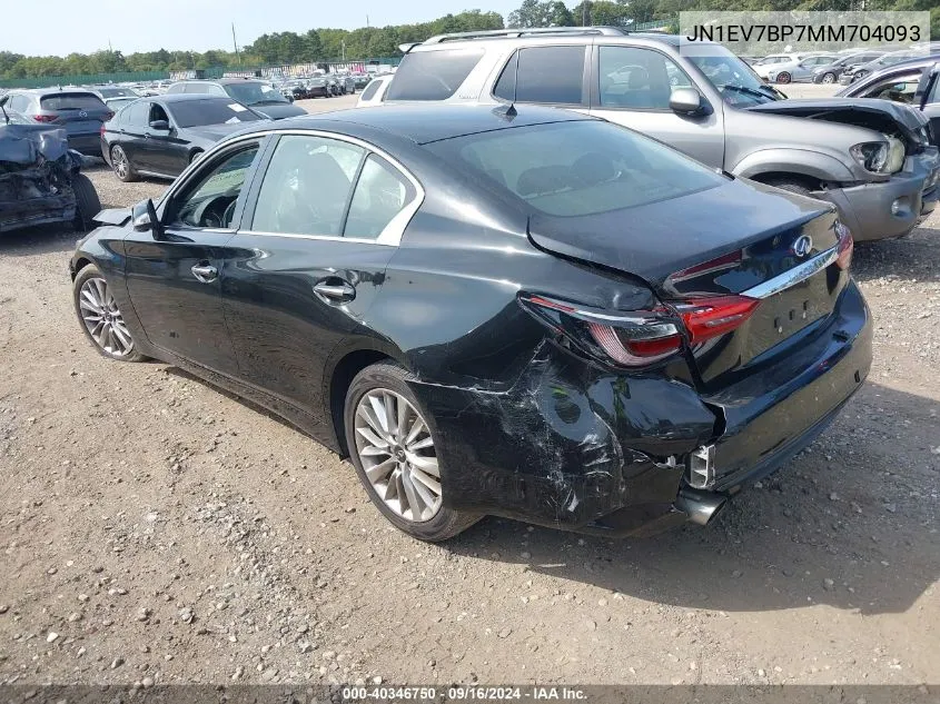 2021 Infiniti Q50 Luxe VIN: JN1EV7BP7MM704093 Lot: 40346750