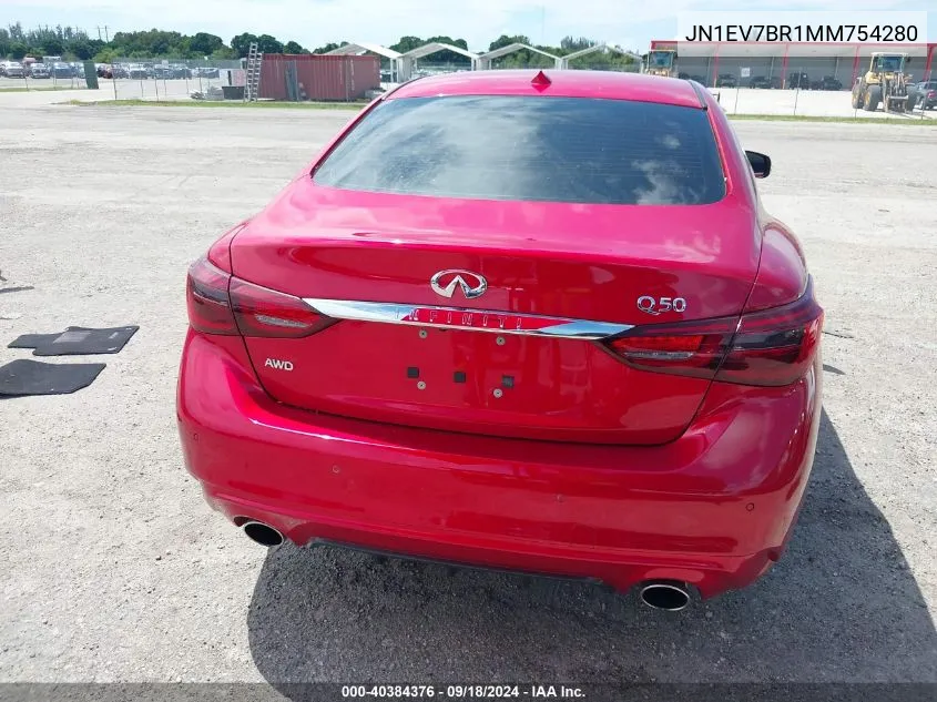 2021 Infiniti Q50 Luxe Awd VIN: JN1EV7BR1MM754280 Lot: 40384376