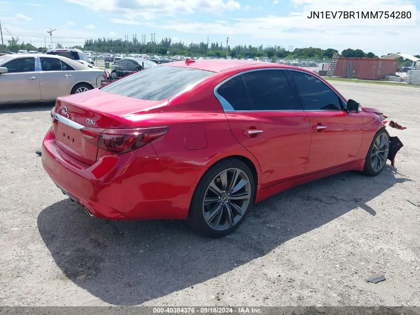 2021 Infiniti Q50 Luxe Awd VIN: JN1EV7BR1MM754280 Lot: 40384376