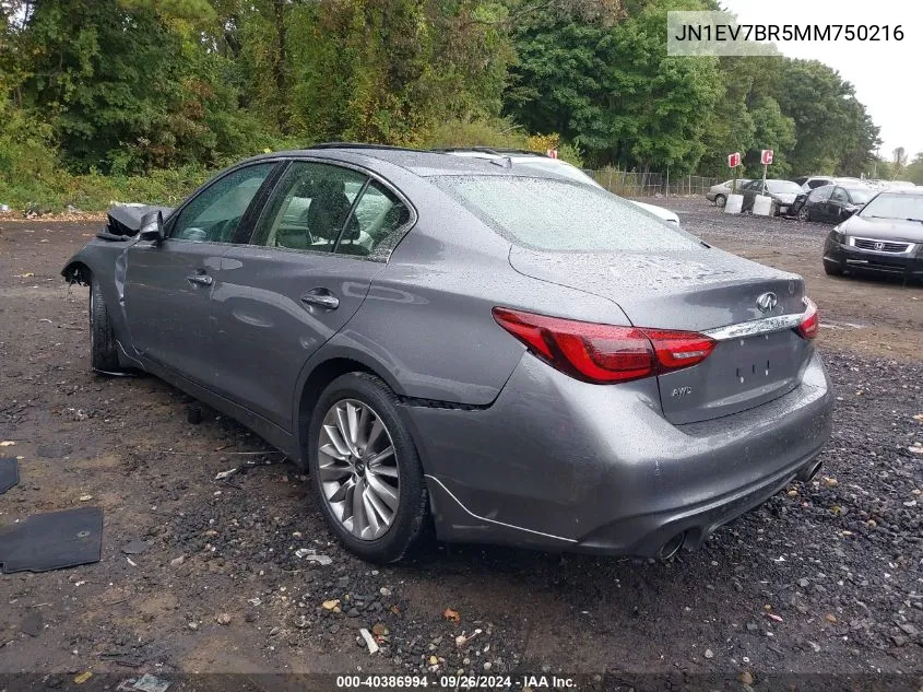 2021 Infiniti Q50 Luxe Awd VIN: JN1EV7BR5MM750216 Lot: 40386994