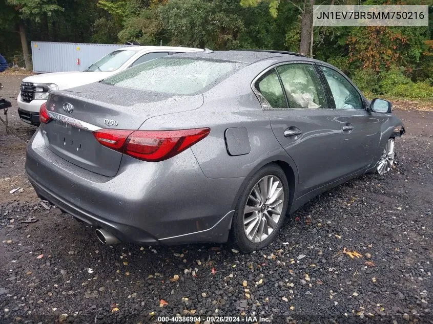 2021 Infiniti Q50 Luxe Awd VIN: JN1EV7BR5MM750216 Lot: 40386994