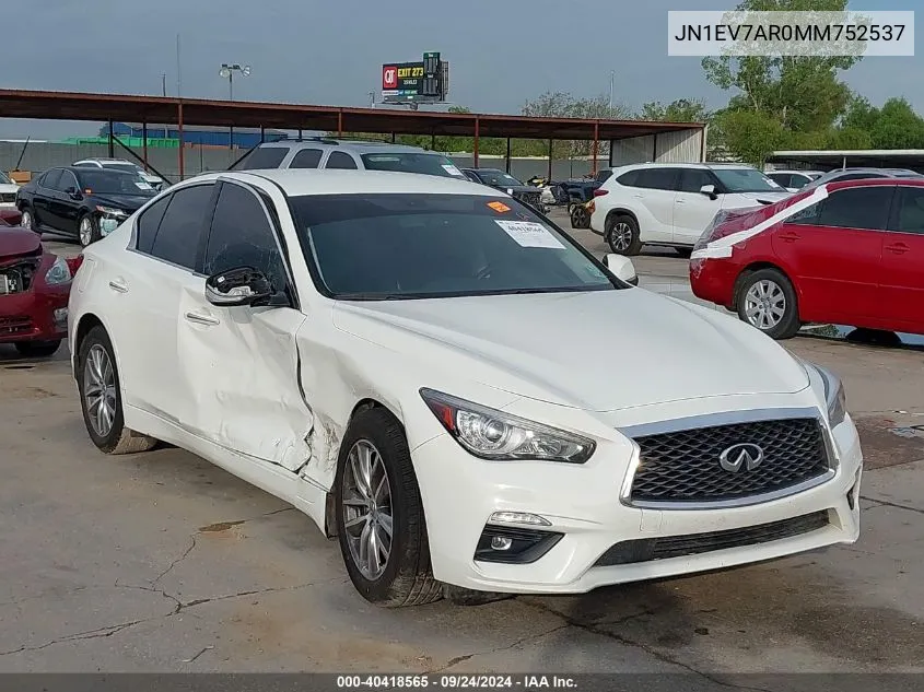 2021 Infiniti Q50 Pure VIN: JN1EV7AR0MM752537 Lot: 40418565