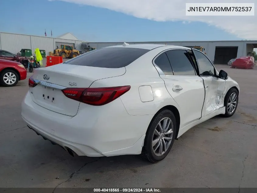 2021 Infiniti Q50 Pure VIN: JN1EV7AR0MM752537 Lot: 40418565