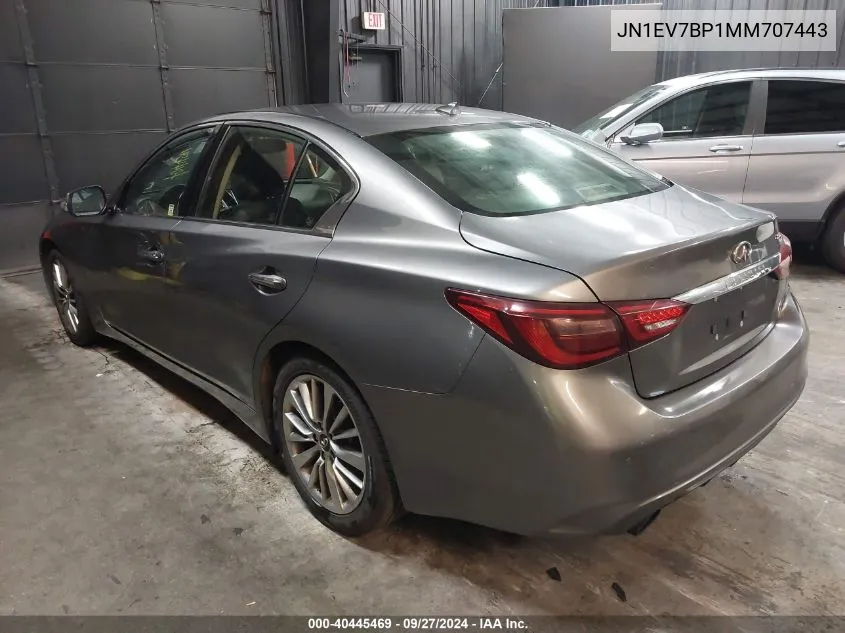 2021 Infiniti Q50 Luxe VIN: JN1EV7BP1MM707443 Lot: 40445469