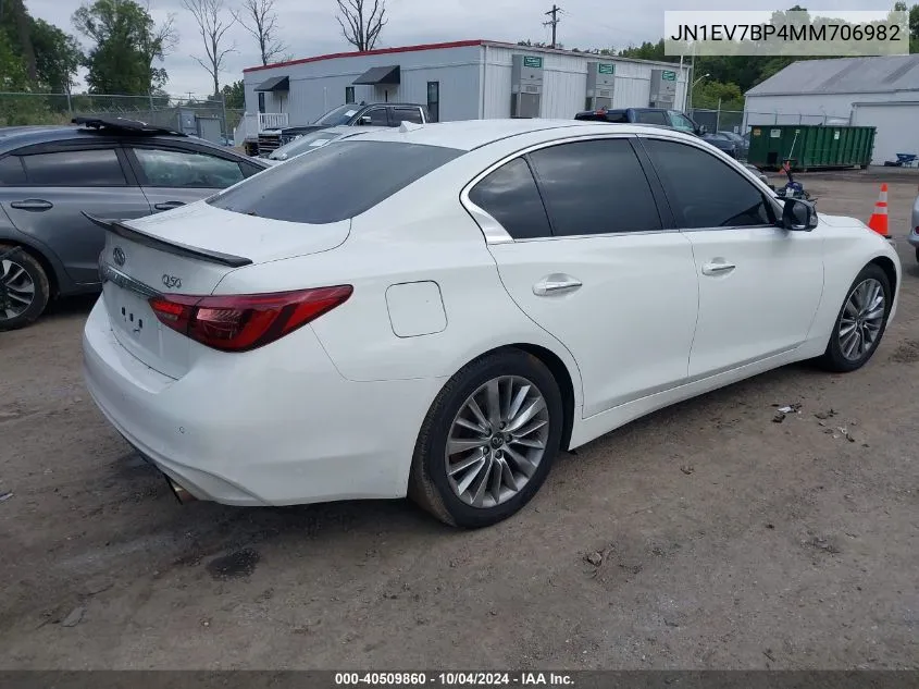 2021 Infiniti Q50 Luxe VIN: JN1EV7BP4MM706982 Lot: 40509860