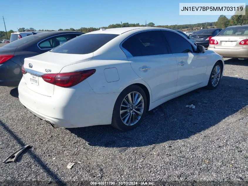 2021 Infiniti Q50 Luxe VIN: JN1EV7BP5MM703119 Lot: 40511790