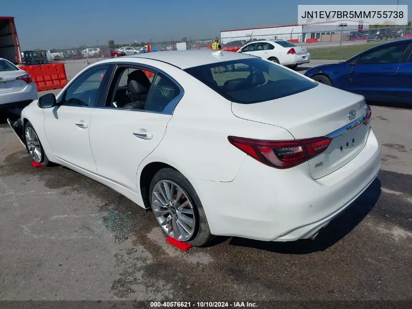 2021 Infiniti Q50 Luxe Awd VIN: JN1EV7BR5MM755738 Lot: 40576621