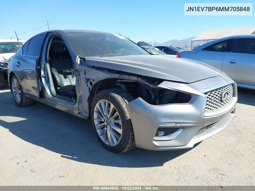 2021 Infiniti Q50 Luxe VIN: JN1EV7BP6MM705848 Lot: 40643542