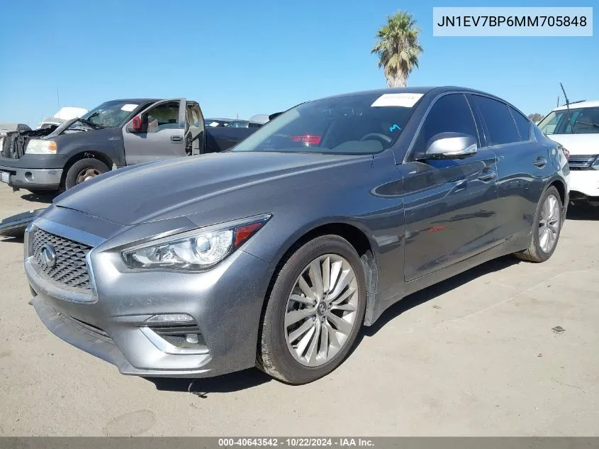 2021 Infiniti Q50 Luxe VIN: JN1EV7BP6MM705848 Lot: 40643542