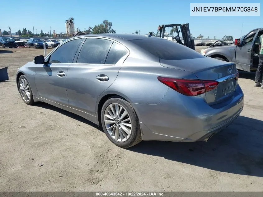 2021 Infiniti Q50 Luxe VIN: JN1EV7BP6MM705848 Lot: 40643542