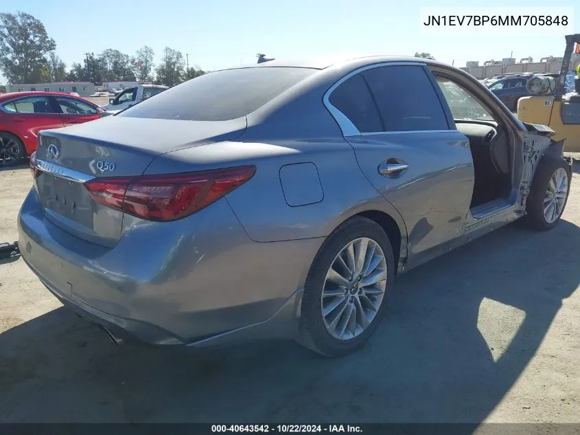 2021 Infiniti Q50 Luxe VIN: JN1EV7BP6MM705848 Lot: 40643542