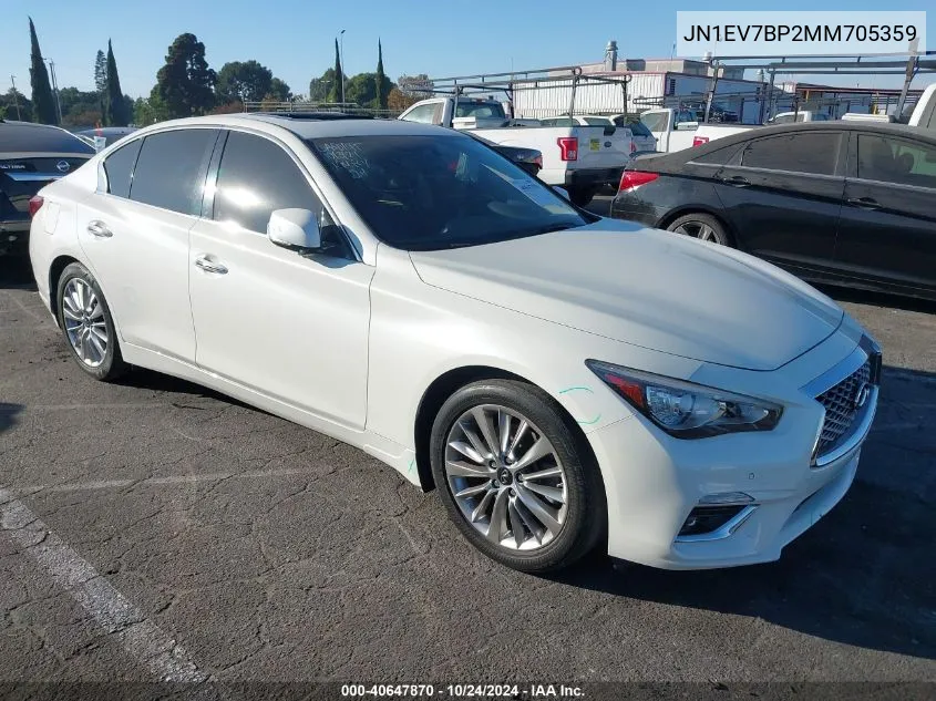 2021 Infiniti Q50 Luxe VIN: JN1EV7BP2MM705359 Lot: 40647870