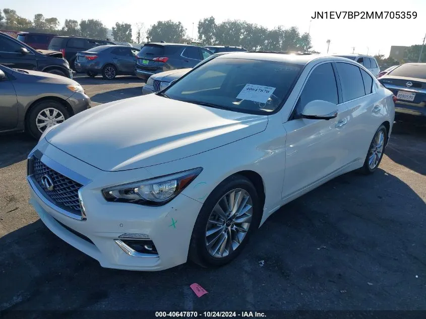 2021 Infiniti Q50 Luxe VIN: JN1EV7BP2MM705359 Lot: 40647870