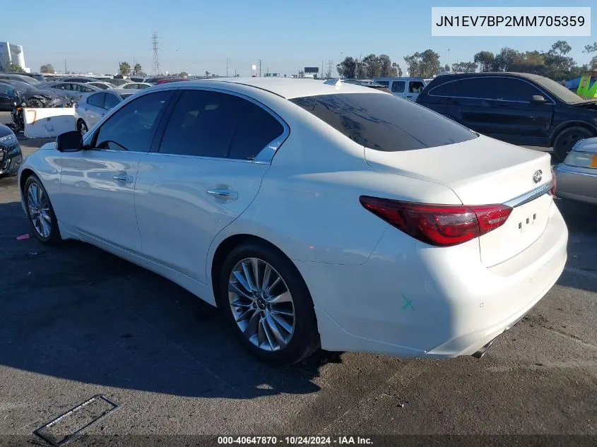 2021 Infiniti Q50 Luxe VIN: JN1EV7BP2MM705359 Lot: 40647870