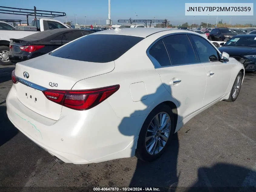 2021 Infiniti Q50 Luxe VIN: JN1EV7BP2MM705359 Lot: 40647870