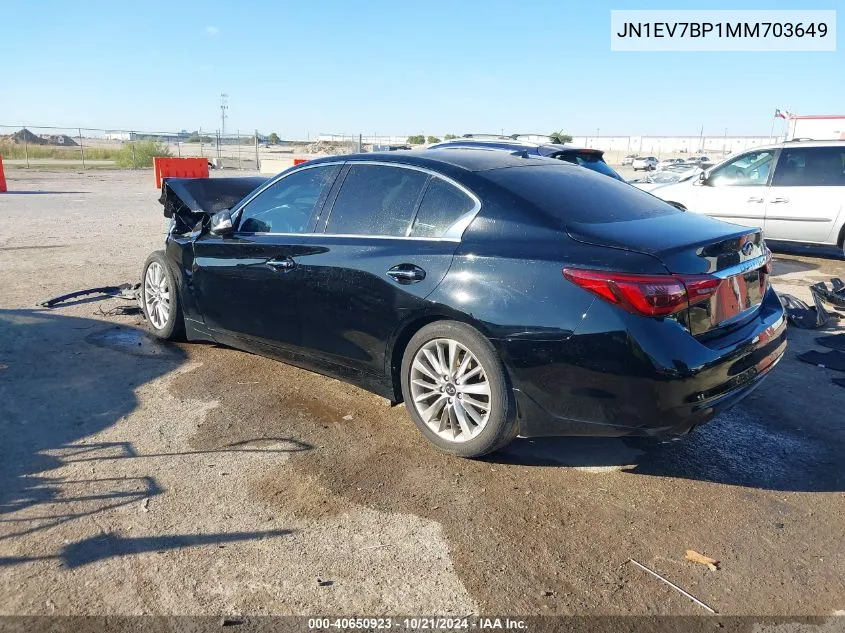 2021 Infiniti Q50 Luxe VIN: JN1EV7BP1MM703649 Lot: 40650923