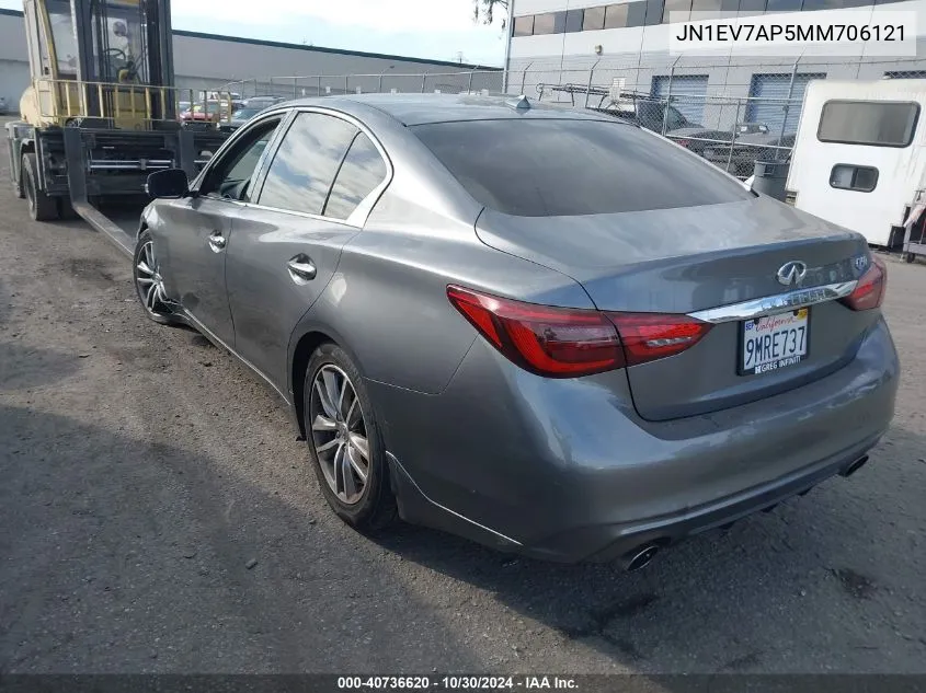 2021 Infiniti Q50 Pure VIN: JN1EV7AP5MM706121 Lot: 40736620