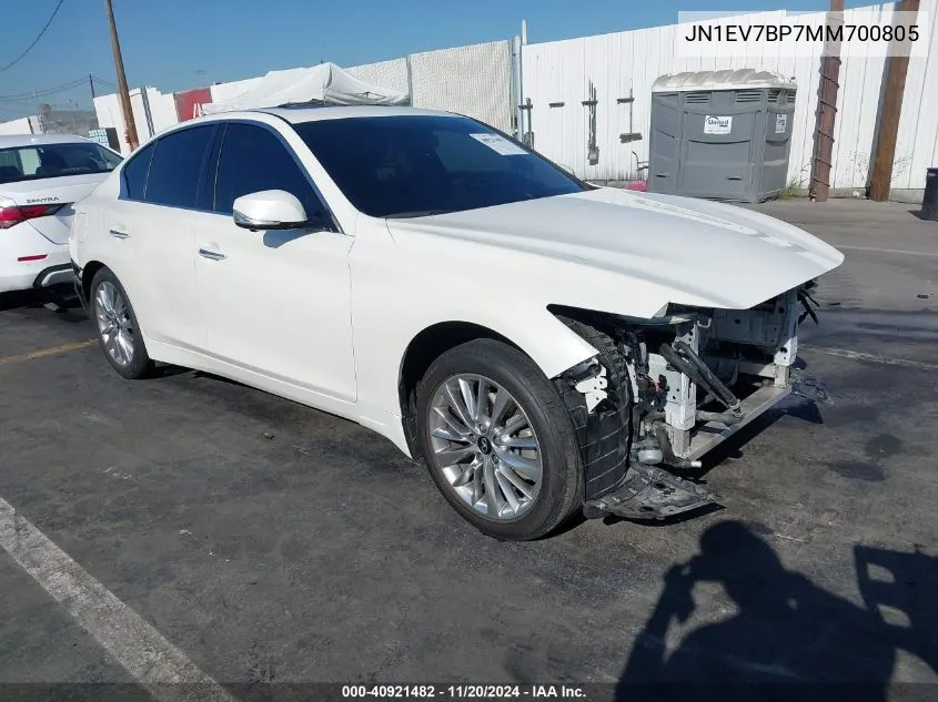 2021 Infiniti Q50 Luxe VIN: JN1EV7BP7MM700805 Lot: 40921482